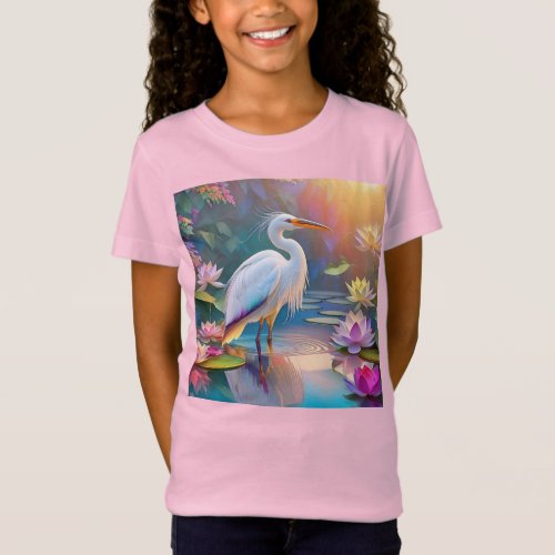 Orange Billed White Heron Fantasy Bird  T_Shirt