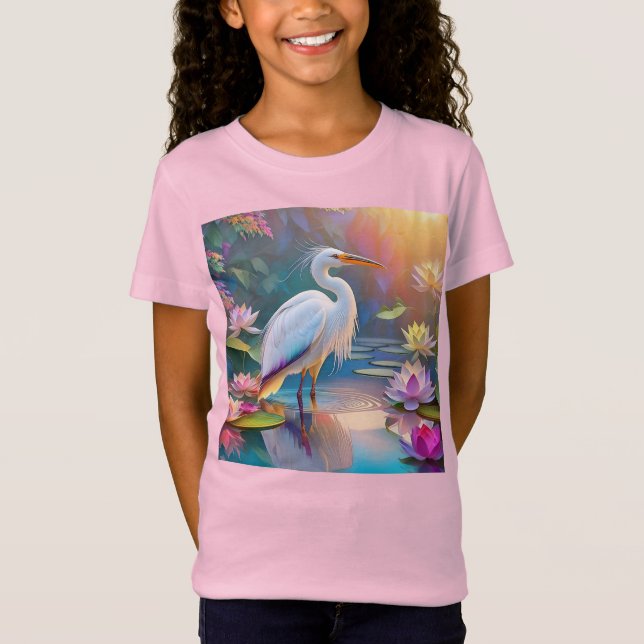 Orange Billed White Heron Fantasy Bird  T-Shirt (Front)