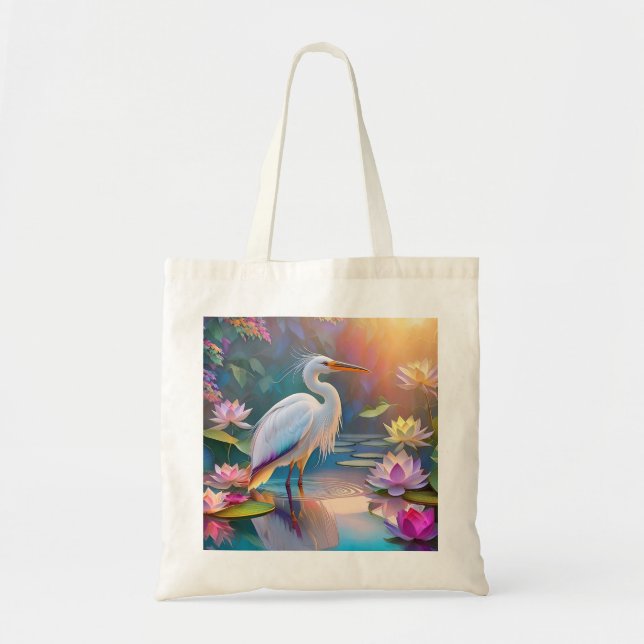 Orange Billed White Heron Fantasy Bird  Tote Bag (Front)
