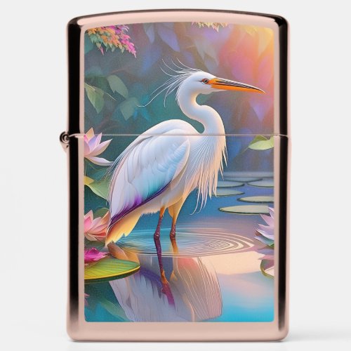 Orange Billed White Heron Fantasy Bird  Zippo Lighter