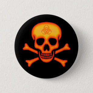 Orange Biohazard Skull Button