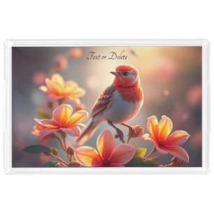 Orange Bird Floral Acrylic Vanity Tray