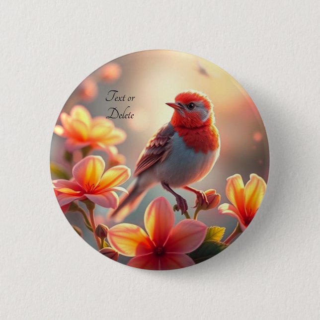 Orange Bird Floral Button (Front)