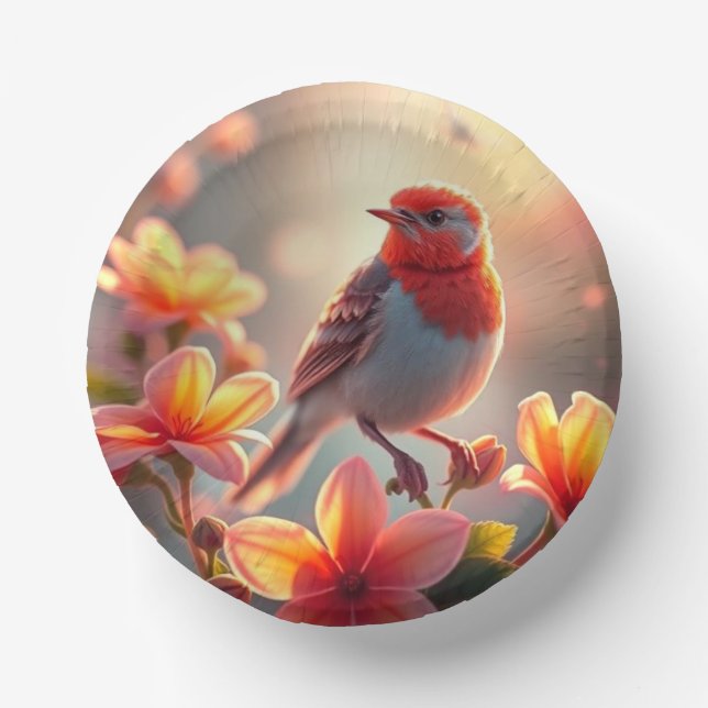 Orange Bird Floral Floral Paper Bowls (Front)