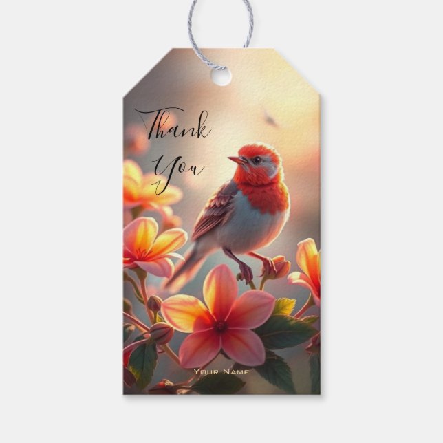 Orange Bird Floral Gift Tag (Front)