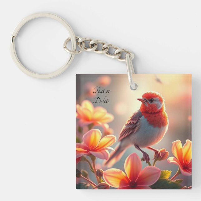 Orange Bird Floral Keychain (Front)