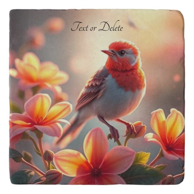 Orange Bird Floral Trivet (Front)
