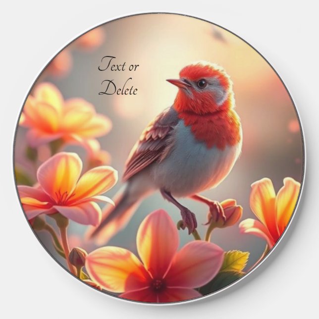 Orange Bird Floral Wireless Charger (Front)