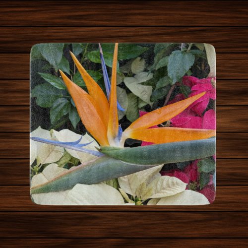 Orange Bird of Paradise and Poinsettias Floral Cutting Board