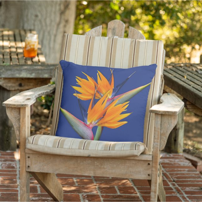 Orange Bird of Paradise Navy Throw Pillow (Chair)