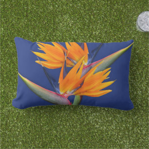 Orange Bird of Paradise Navy Throw Pillow