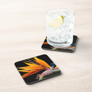 Orange Bird of Paradise Plant Bloom Aloha Beverage Coaster