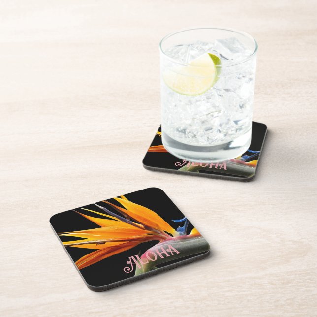 Orange Bird of Paradise Plant Bloom Aloha Beverage Coaster (Right Side)
