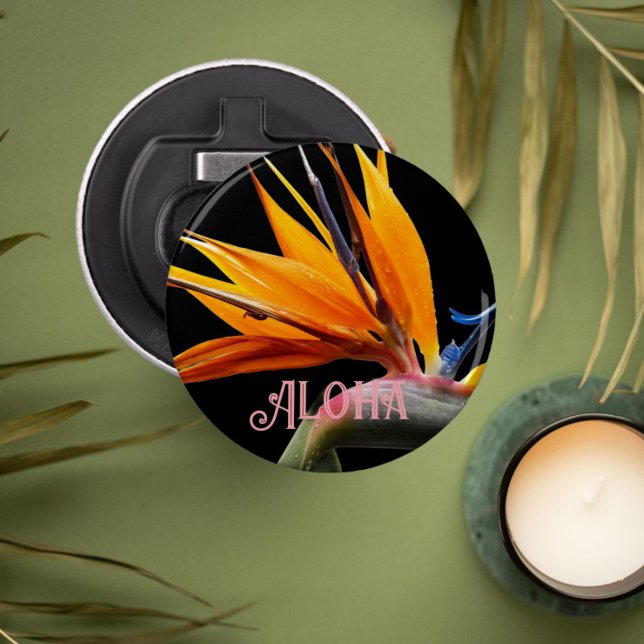 Orange Bird of Paradise Plant Bloom Aloha Bottle Opener (In Situ)