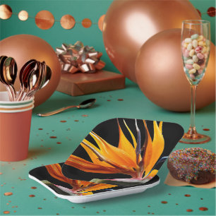 Orange Bird of Paradise Plant Bloom Floral Paper Plates