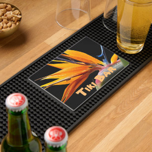 Orange Bird of Paradise Plant Bloom Tiki Bar Mat