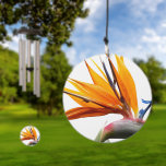 Orange Bird of Paradise Plant on White Floral Wind Chime