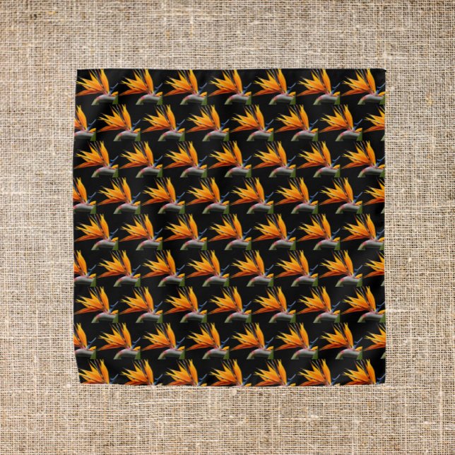 Orange Bird of Paradise Plant Pattern on Black Bandana (In Situ)