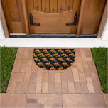 Orange Bird of Paradise Plant Pattern on Black Doormat