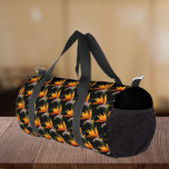 Orange Bird of Paradise Plant Pattern on Black Duffle Bag