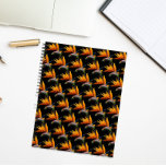 Orange Bird of Paradise Plant Pattern on Black Notebook