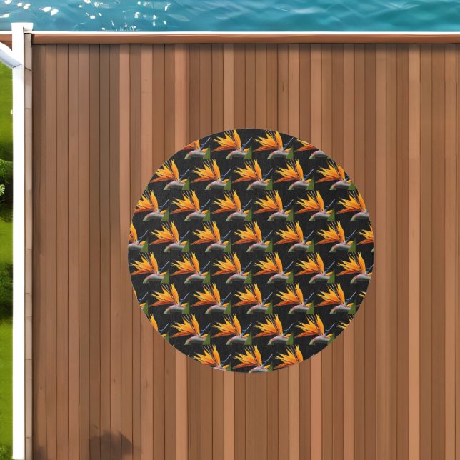 Orange Bird of Paradise Plant Pattern on Black Outdoor Rug (Insitu (Outdoor 1))