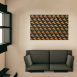 Orange Bird of Paradise Plant Pattern on Black Rug