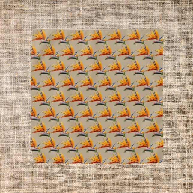Orange Bird of Paradise Plant Pattern on Khaki Bandana (In Situ)