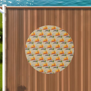 Orange Bird of Paradise Plant Pattern on Khaki Outdoor Rug