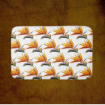 Orange Bird of Paradise Plant Pattern on White Bath Mat