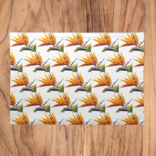 Orange Bird of Paradise Plant Pattern on White Cloth Placemat
