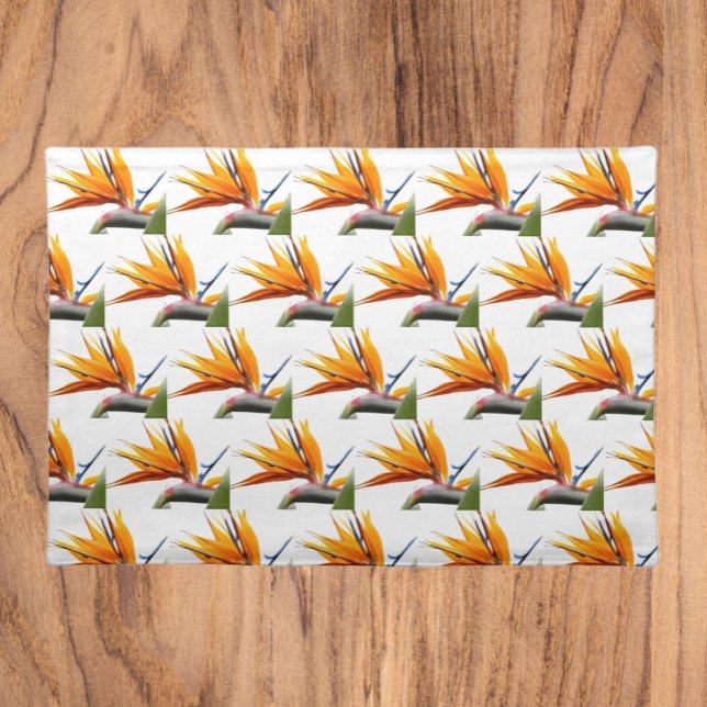 Orange Bird of Paradise Plant Pattern on White Cloth Placemat (In Situ)