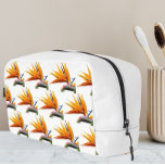 Orange Bird of Paradise Plant Pattern on White Dopp Kit
