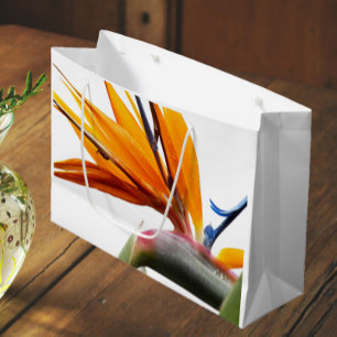 Orange Bird of Paradise Plant Pattern on White Large Gift Bag