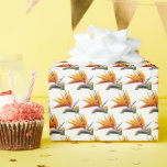 Orange Bird of Paradise Plant Pattern on White Wrapping Paper