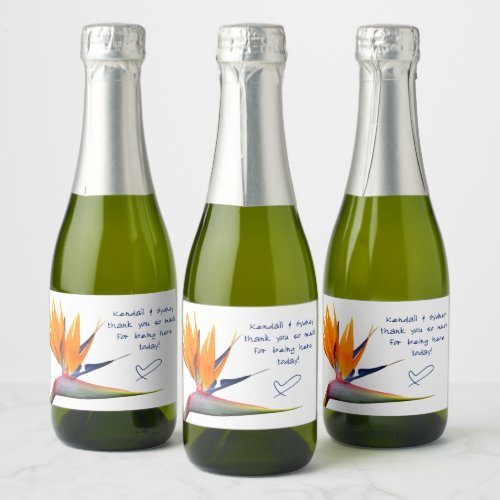 Orange Bird of Paradise Wedding Champagne Sparkling Wine Label
