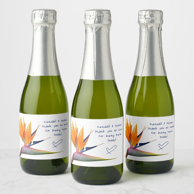 Orange Bird of Paradise Wedding Champagne Sparkling Wine Label (Bottles)