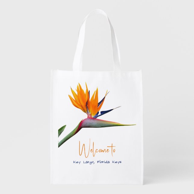 Orange Bird of Paradise Wedding Welcome Grocery Bag (Front)