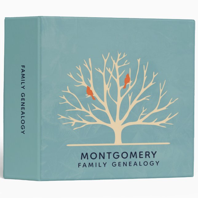 Orange Birds in a Large Tree Family Genealogy 3 Ring Binder (Front/Spine)