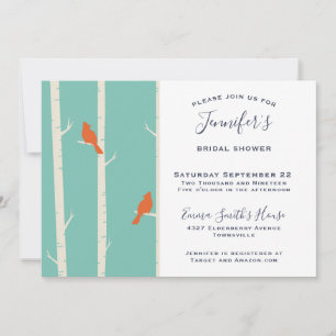 Orange Birds on Birch Tree Bridal Shower Invitation