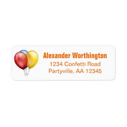 Orange Birthday Balloons Address Label