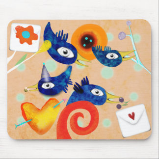 Orange Birthday Party birds heart Mouse Pad