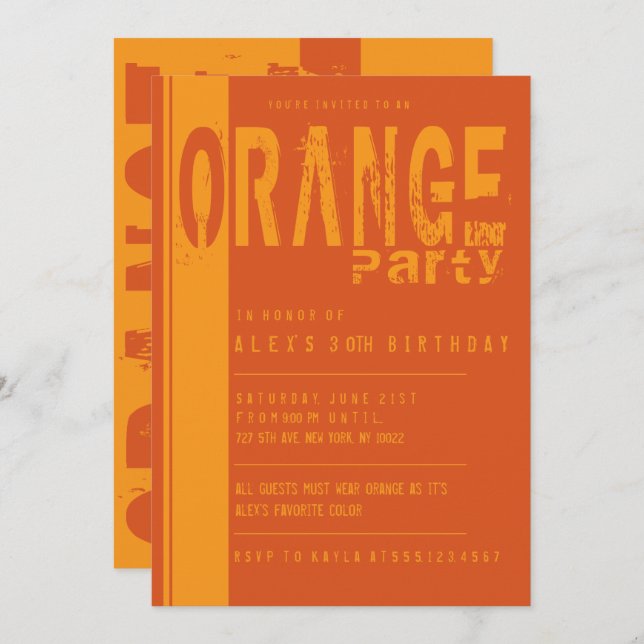Orange Birthday Party Invitations (Front/Back)