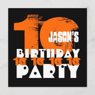 ORANGE BLACK 10th Birthday Party 10 Year Old V02C Invitation