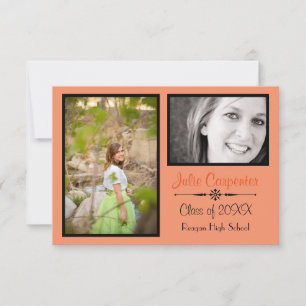 Orange/Black 2 Photo Collage - 3x5 Grad Announce Invitation