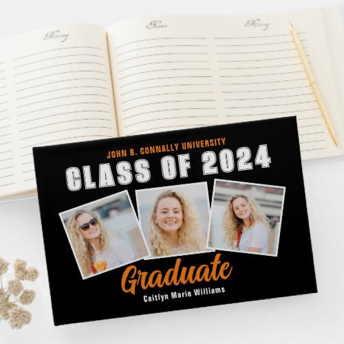Orange Black 3 Photo Class of 2024 Graduation Guest Book