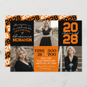 Orange & Black 3 Photo Graduation Invitation