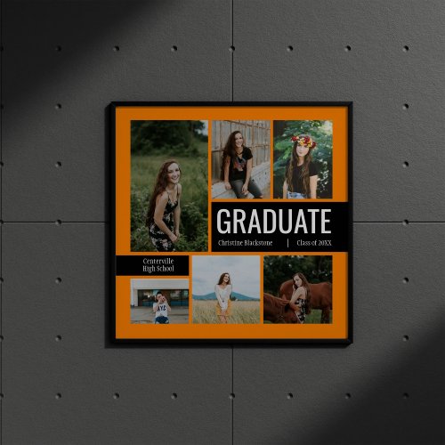 Orange  Black 6 Photo Graduation Poster