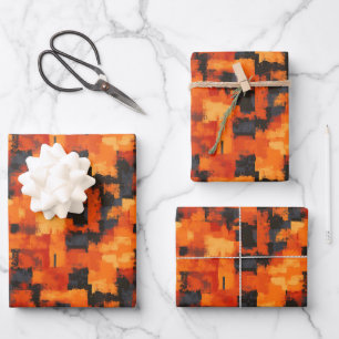 Orange & Black Abstract Wrapping Paper Sheets