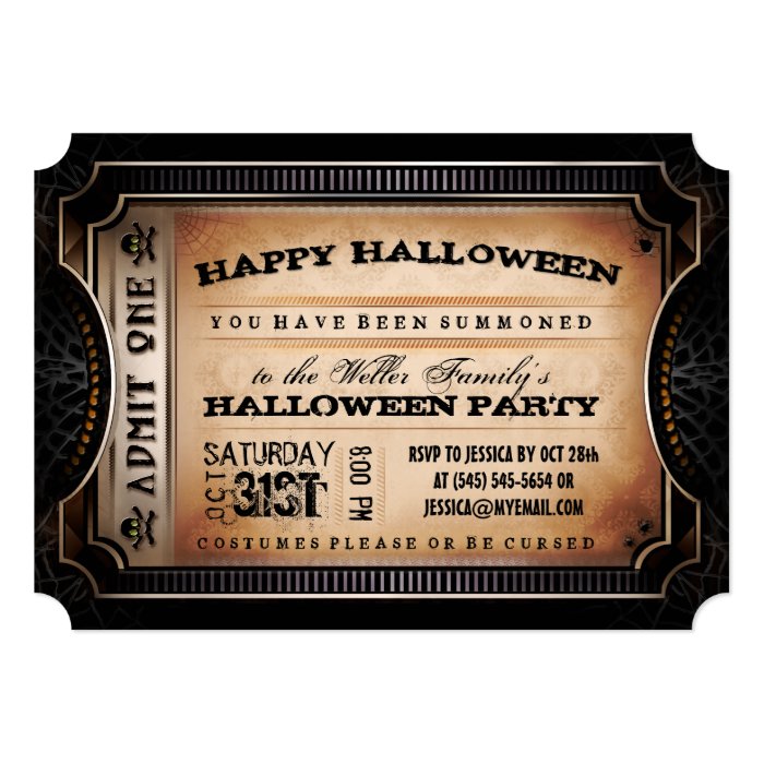 Orange & Black Admit One Halloween Party Ticket Card | Zazzle